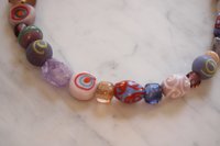 Purple & Pink Viking Treasure Bead Festoon Necklace with Foiled Glass, Lampwork, Amethyst - Norse SCA Medieval LARP