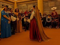 EXAMPLE OF A SIMPLE VEIL: Dyed veil for late 16th century Florentine ensemble, to match historical descriptions of veils dyed in a "golden color" and using historical recipes.