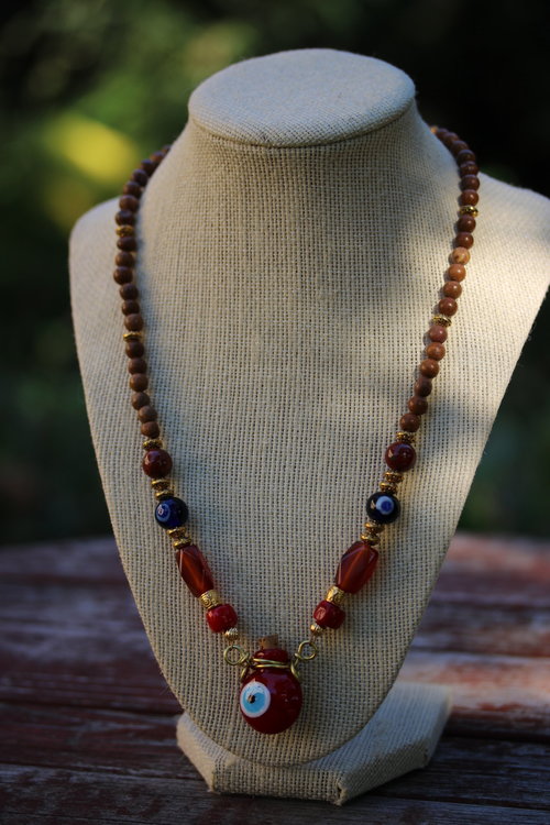 Fiery Wall of Protection Evil Eye Bottle Amulet Necklace
