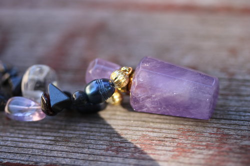 Amethyst Bottle Diviner's Charm Amulet Necklace - Mental Protection Gemstone Mix