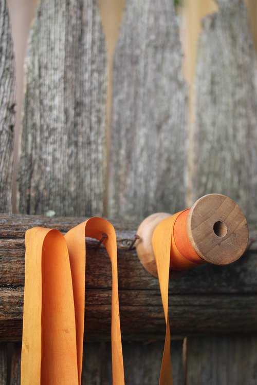 Naturally Dyed Orange Silk Ribbon 1" 24mm Wide Dyed with Madder Root and Weld Plant Historical Ancient Medieval Historical Color