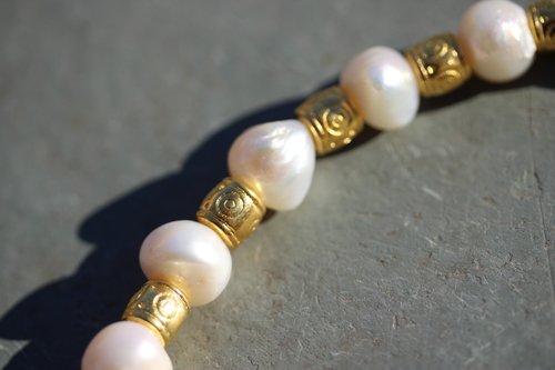 Pearl and Brass Necklace Inspired by Ancient Rome Greece Egypt for Personal Adornment Historical Interpretation SCA LARP Renn Faire