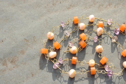 Ancient Roman Multi Gemstone Necklace with Amethyst, Carnelian, Pearls - Be a Byzantine Queen, Modern Maven, or Subtle Witch