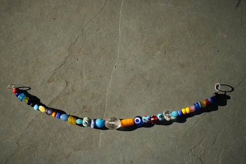 Viking Style Treasure Bead Festoon with Large Quartz Rock Crystal Focal Bead and Lampwork and Recycled Glass - Norse SCA Medieval LARP