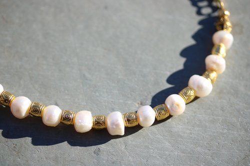 Pearl and Brass Necklace Inspired by Ancient Rome Greece Egypt for Personal Adornment Historical Interpretation SCA LARP Renn Faire