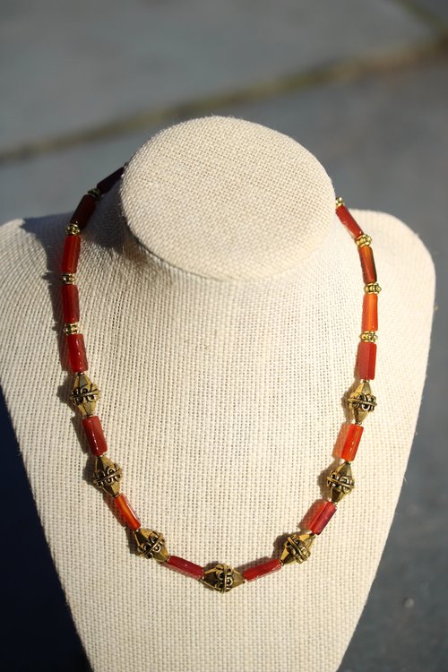 Carnelian and Brass Necklace Inspired by Ancient Egypt Greece Rome for Personal Adornment Historical Interpretation SCA LARP