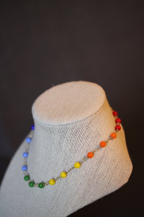 Ancient Roman x GAY PRIDE Rainbow Colors Necklace with Glass Beads Captured on Handmade Chain 