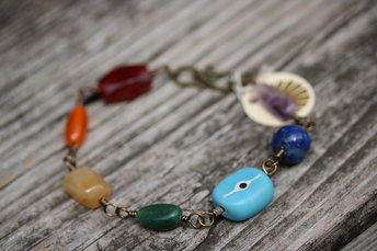 Rainbow Gem Glass and Evil Eye Bracelet or Anklet on Handmade Chain