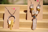 Clear Quartz Pendant with Quartz and Gold Foiled Glass Beads