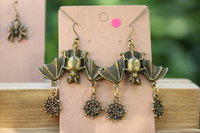 Spider Bats Antiqued Brass Earrings