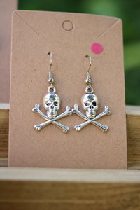 Silver Color or Antique Brass Poison Pirate Skull and Crossbones  Earrings