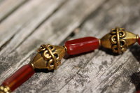 Carnelian and Brass Beaded Bracelet, Ancient Greek Roman Egyptian Inspired