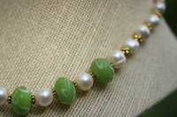 Is it 50 or 1950? Pearl, Glass, and Brass Necklace in Very Vintage Roman Style