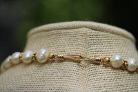 Is it 50 or 1950? Pearl, Glass, and Brass Necklace in Very Vintage Roman Style