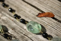 Hefty Fluorite and Onyx Beaded Chain Necklace for Healing, Protection, and Mental Strength