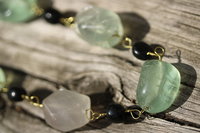 Hefty Fluorite and Onyx Beaded Chain Necklace for Healing, Protection, and Mental Strength