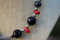 Blood Angel Onyx Coral Pearl and Metal Choker Necklace