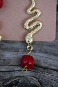 Golden Snakes and Spirals with Coral Apples Up and Down Earrings