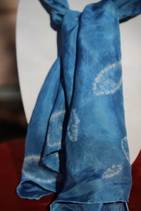 Indigo Falling Leaves Stitched Resist Silk-Wool Blend Scarf