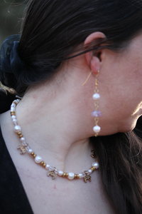 Amethyst and Pearl Dangle Earrings on Spiral Earwires