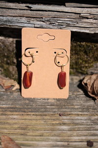 Faceted Carnelian Dangle Hoop Earrings Inspired by Ancient Artifacts