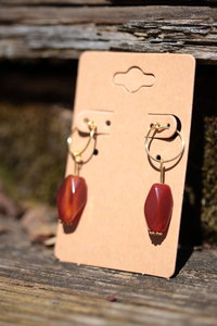 Faceted Carnelian Dangle Hoop Earrings Inspired by Ancient Artifacts