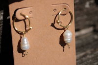 Freshwater Pearl Dangle Hoop Earrings Inspired by Ancient Earrings