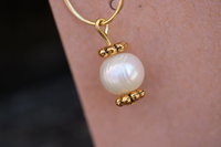 Pearl and Brass Dangle Hoop Earrings Inspired by Ancient Earrings