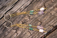 Byzantine Style Earrings With Pearl, Amethyst, and Emerald Green Aventurine