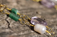 Byzantine Style Earrings With Pearl, Amethyst, and Emerald Green Aventurine