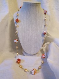 Imperial Roman Inspired Swirled Glass & Freshwater Pearl Beaded Chain Necklace Holiday Vibes
