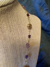 Unique Delicate Ancient Imperial Roman Amethyst and Brass Flower Bead Necklace Byzantine Style
