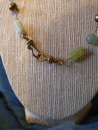 Ancient Roman Inspired Beaded Loop Chain Necklace with Bronze Pearls and Green Stone
