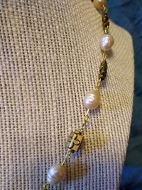 Ancient Imperial Roman Brass and Freshwater Pearl Necklace Byzantine Style w Magnetic Clasp