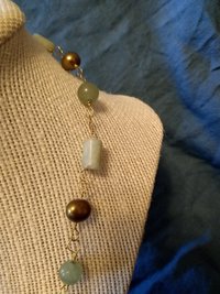Ancient Roman Inspired Beaded Loop Chain Necklace with Bronze Pearls and Green Stone