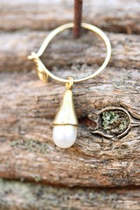 Spiral Hoop Earrings w/ Pearl and Brass Cone Dangles - Historically Inspired
