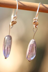 Silver Amethyst Spiral Hoop Earrings Inspired by Ancient Artifact