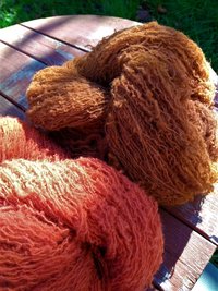 Light Red Naturally Dyed Handspun Singles Yarn Great for Doll Hair, Dyed with Madder Root