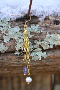 Elegant Fluorite and Pearl Chain Drop Earrings - Inspired by Roman and Byzantine Jewelry - Modern Witchy Vibes