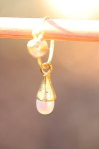 Spiral Hoop Earrings w/ Pearl and Brass Cone Dangles - Historically Inspired