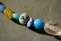 Viking Style Treasure Bead Festoon with Large Quartz Rock Crystal Focal Bead and Lampwork and Recycled Glass - Norse SCA Medieval LARP