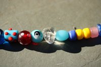 Viking Style Treasure Bead Festoon with Large Quartz Rock Crystal Focal Bead and Lampwork and Recycled Glass - Norse SCA Medieval LARP