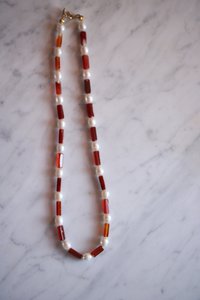 Freshwater Pearl and Fiery Carnelian Necklace Inspired by Ancient Egypt Greece Rome for Personal Adornment Historical SCA LARP
