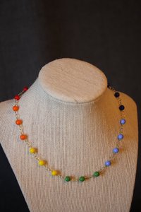 GAY PRIDE Rainbow Colors Necklace with Glass Beads Captured on Handmade Roman Chain