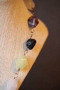 Non-Binary Enby Pride Colors CHONKY Genstone Necklace with Lemon Quartz, Snow Quartz, Amethyst, and Lava Stone - Bold Queer Statement Piece