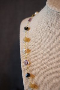 Ancient Roman Inspired Non-Binary Enby PRIDE Colors Necklace with Yellow Aventurine, Pearl, Amethyst, and Glass (SCA LARP Queer Genderqueer)