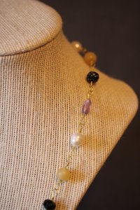 Ancient Roman Inspired Non-Binary Enby PRIDE Colors Necklace with Yellow Aventurine, Pearl, Amethyst, and Glass (SCA LARP Queer Genderqueer)