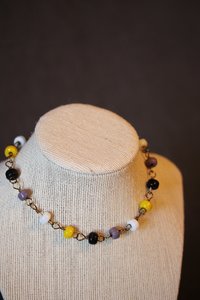 Ancient Roman Inspired Non-Binary Enby PRIDE Colors Necklace with Yellow, White, Purple, and Black Glass Beads on Bronze Chain Genderqueer