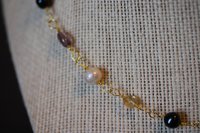 Ancient Roman Inspired Non-Binary Enby PRIDE Colors Necklace with Yellow Citrine, White Pearl, Amethyst, and Black Pearl