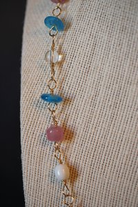 Ancient Roman x TRANS PRIDE FLAG Necklace with Glass Beads on Handmade Brass Chain